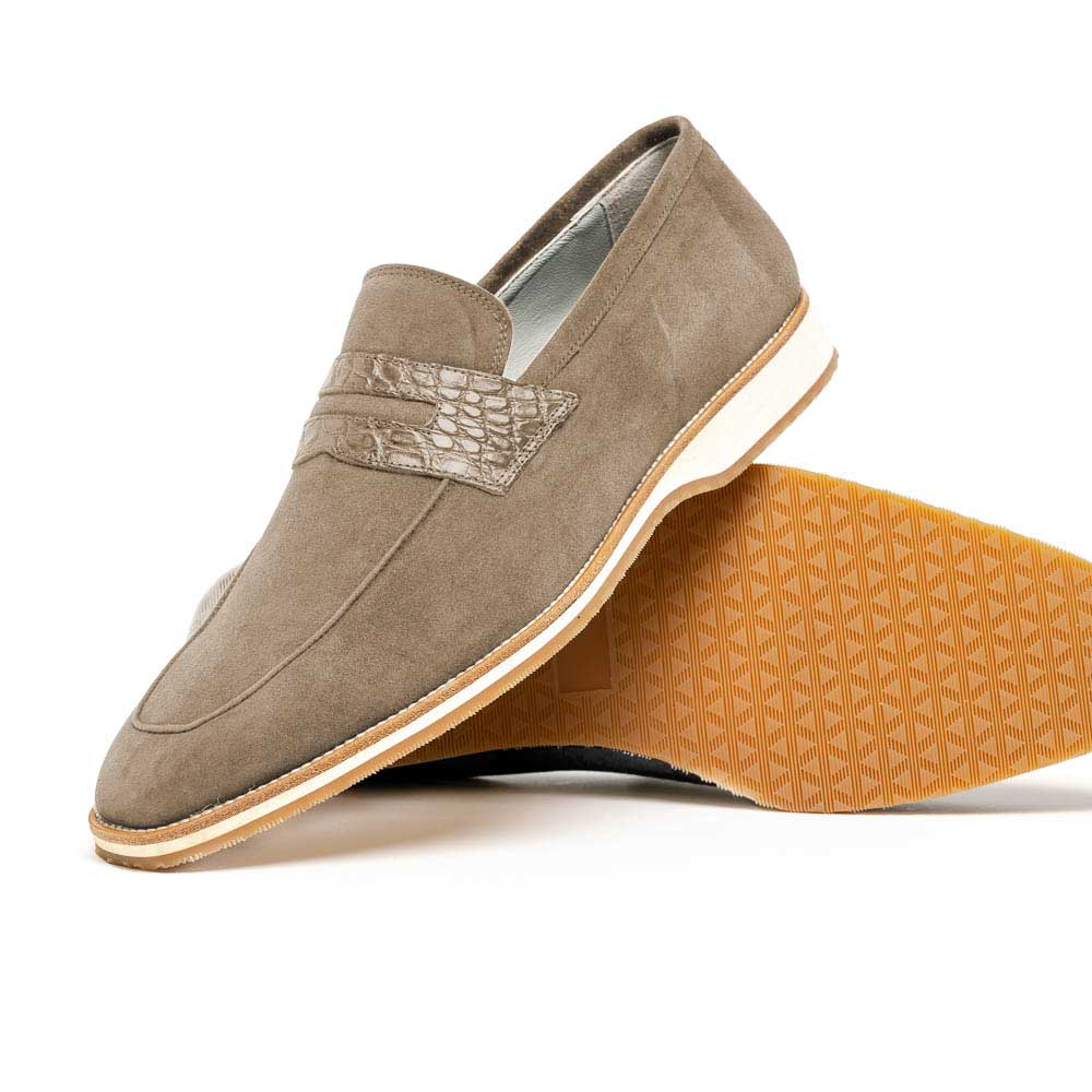 Zelli Meo 3 Taupe Suede Loafers with Genuine Crocodile Accent