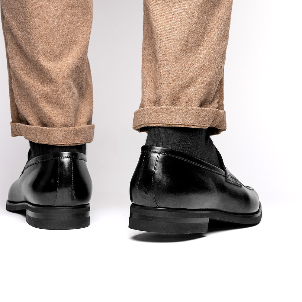 Zelli Meo Hand-Burnished Calfskin Loafers with Embossed Vamp in Black