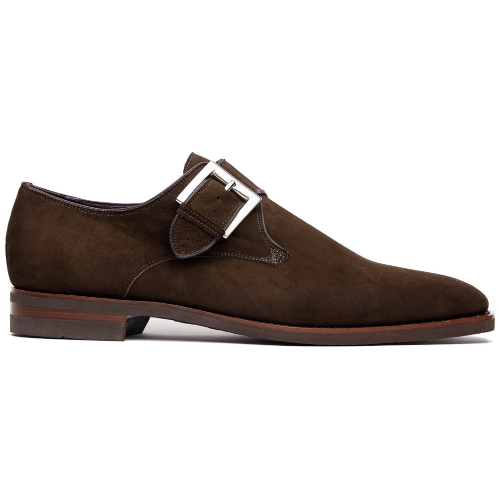 Zelli Hebilla Italian Suede Monk Strap Dress Shoe in Dark Brown