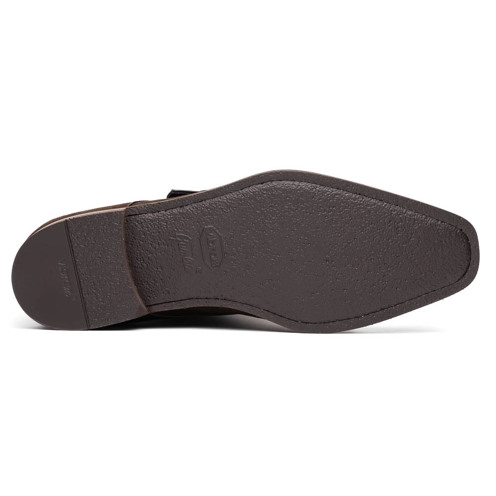 Zelli Hebilla Italian Suede Monk Strap Dress Shoe in Dark Brown