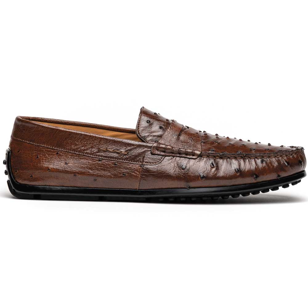 Zelli Monza Genuine Ostrich Quill Driving Loafers in Brown