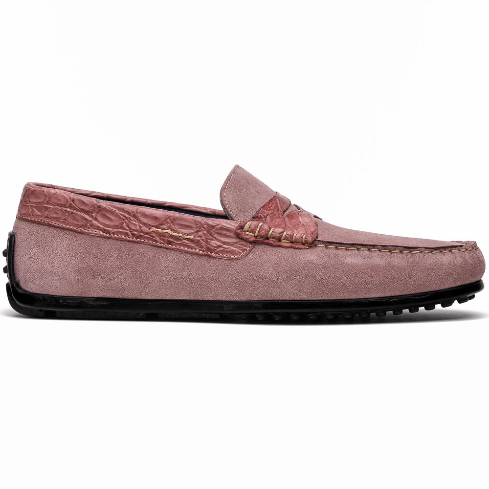 Zelli Monza Suede and Caiman Crocodile Driving Shoes in Candy