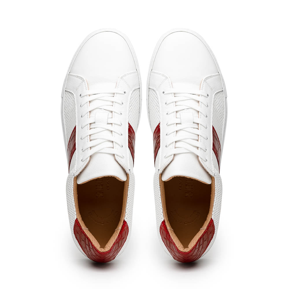 Zelli Olympias Calfskin and Crocodile Sneakers in White and Red