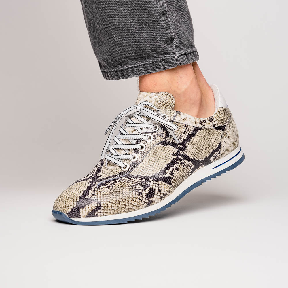 Zelli Peri Python-Embossed Calfskin Sneakers in Black / White