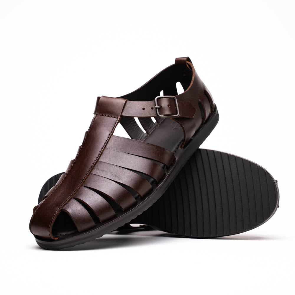 Zelli Pesca Woven Calfskin Fisherman Sandal in Brown