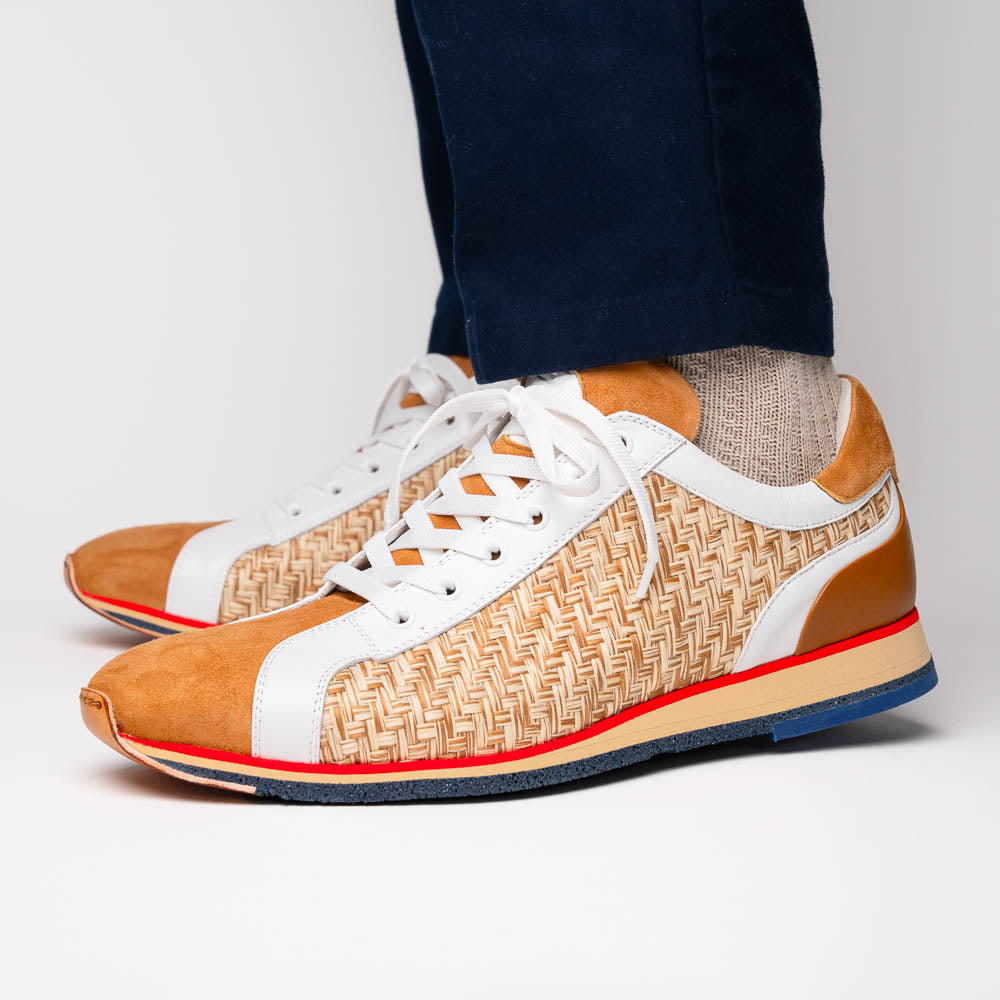 Zelli Ripi Hand-Woven Sueded Calfskin Luxury Sneakers in Brown