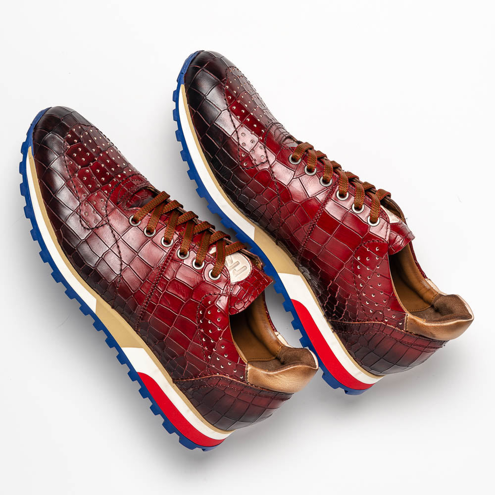 Zelli Rocco Hand-Burnished Embossed Crocodile Sneakers in Red