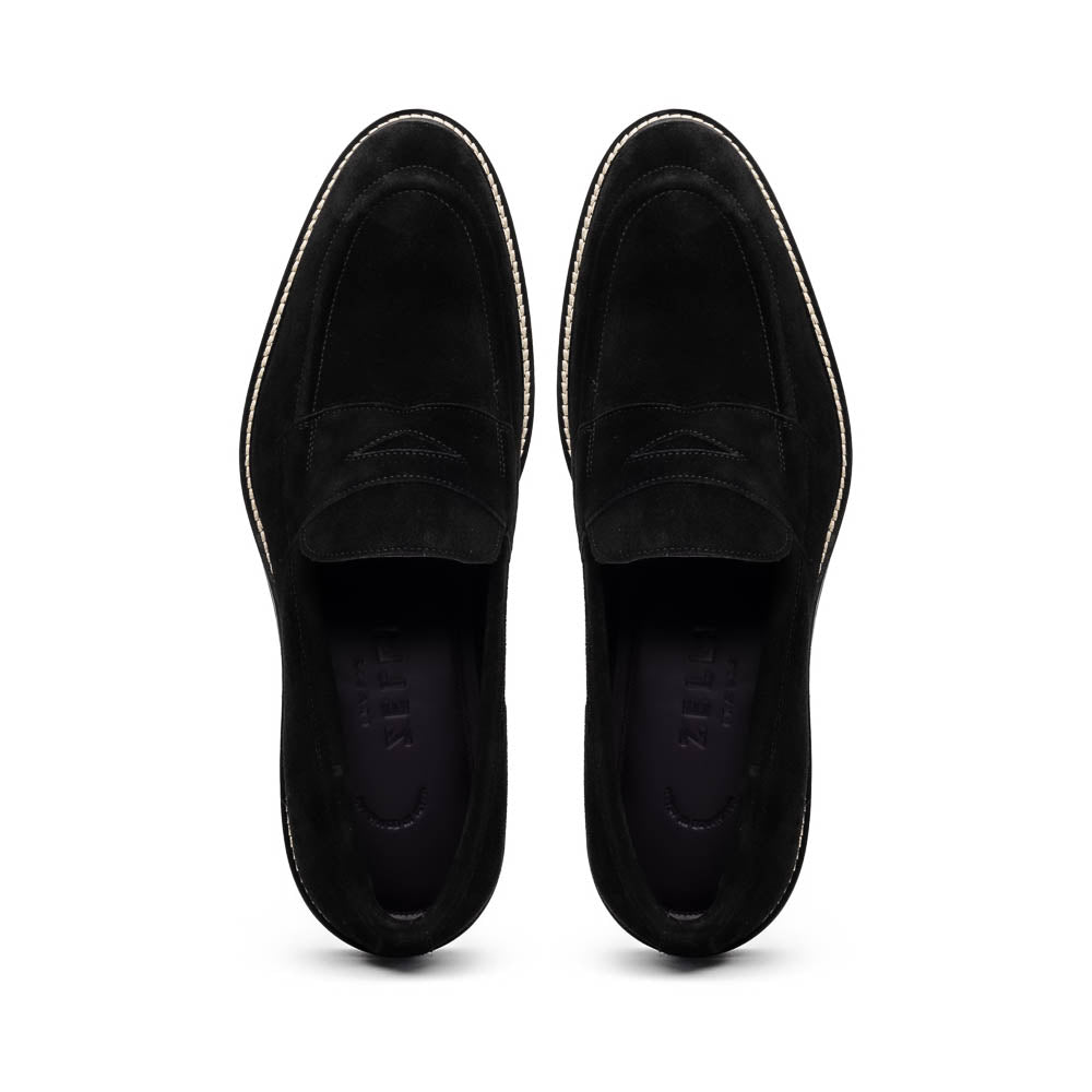 Zelli Roma Versatile Italian Suede Penny Loafers in Black