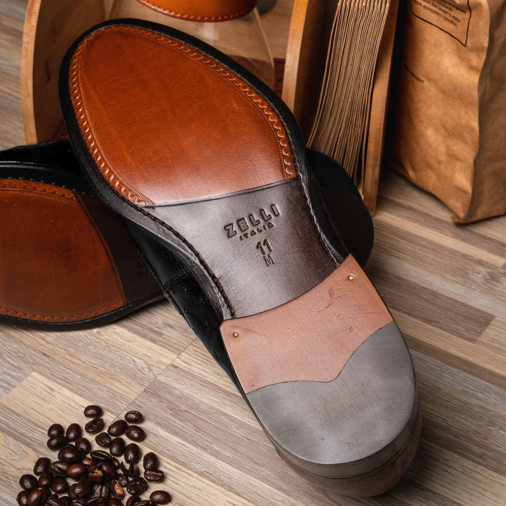 Zelli Roma Classic Penny Loafers in Genuine Black Ostrich Quill
