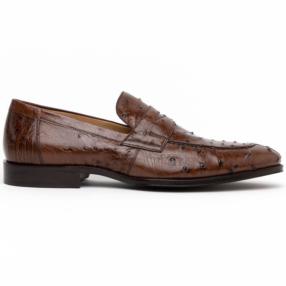Zelli Roma Classic Penny Loafers in Genuine Brown Ostrich Quill