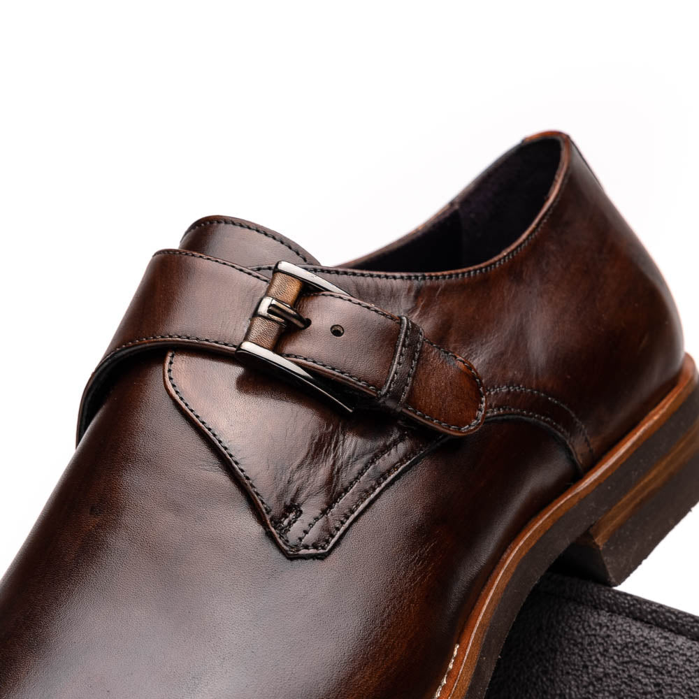 Zelli Roman Smooth Calfskin Monk Strap Dress Shoes in Chestnut