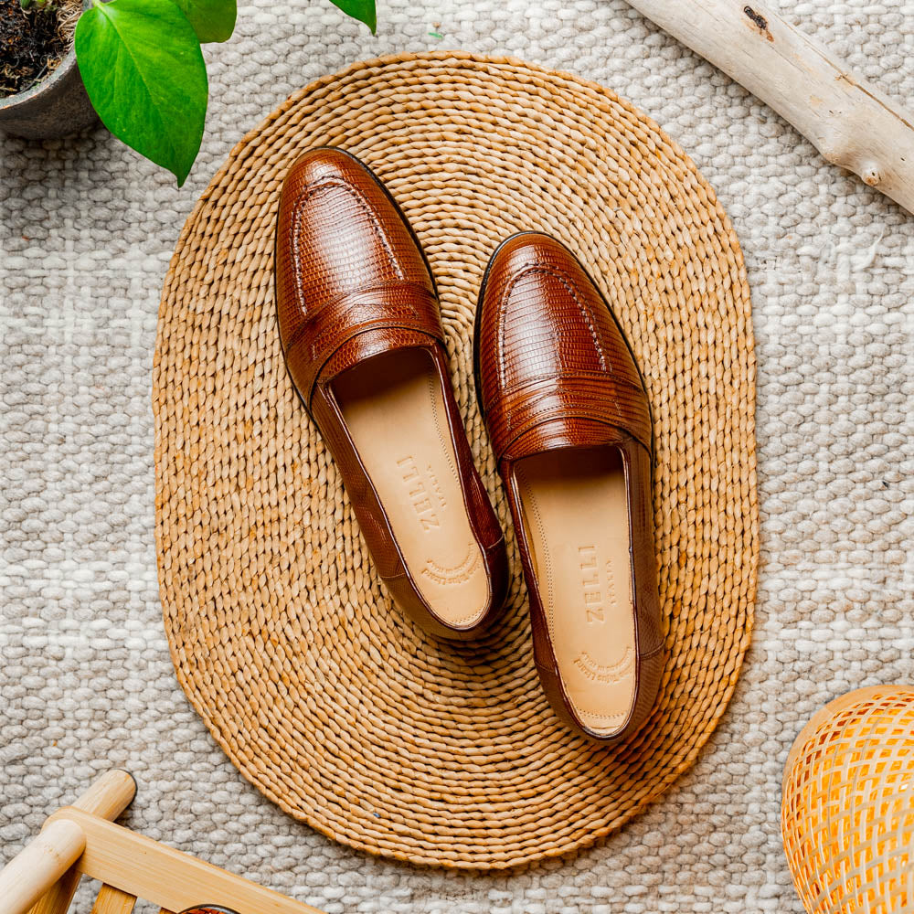 Zelli Rossi Genuine Teju Lizard Apron Toe Slip-On Loafer in Cognac