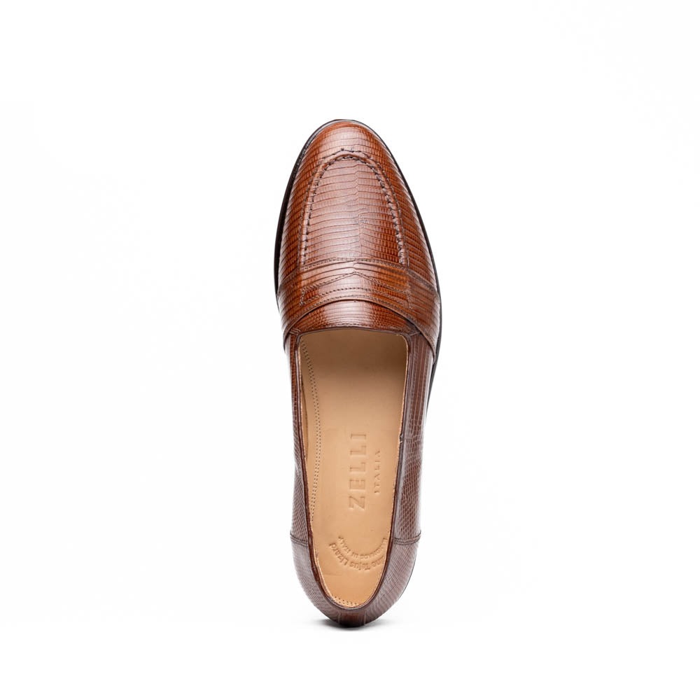 Zelli Rossi Genuine Teju Lizard Apron Toe Slip-On Loafer in Cognac