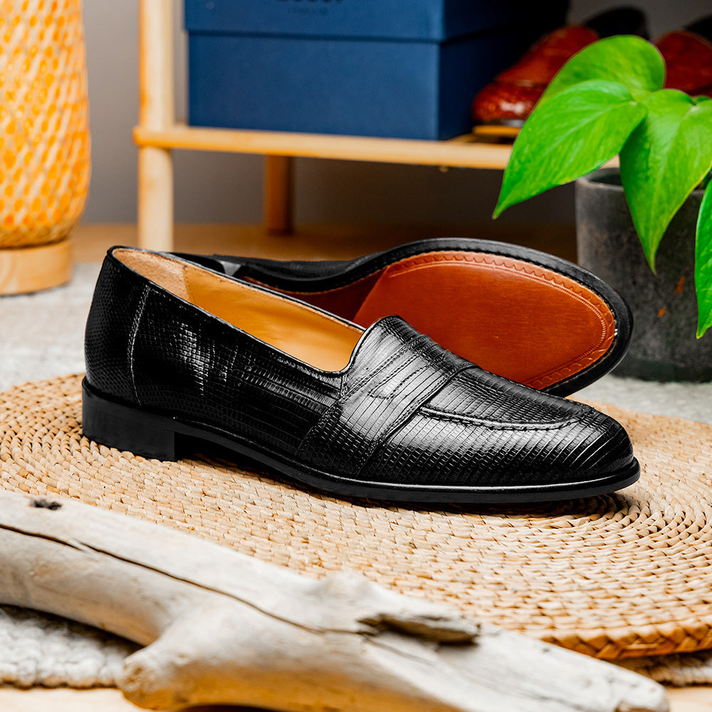 Zelli Rossi Genuine Teju Lizard Apron Toe Slip-On Loafer in Black
