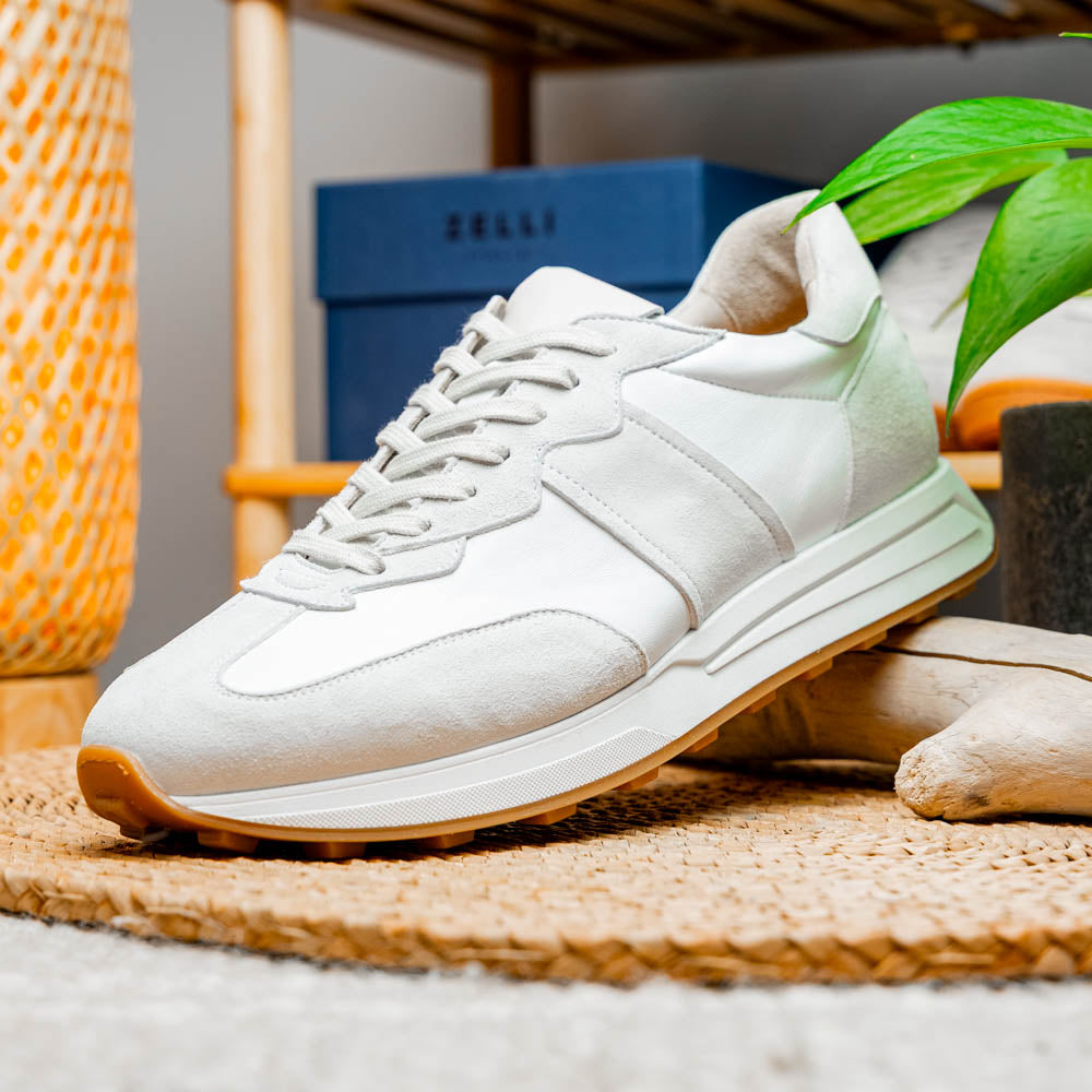 Zelli Roxi Italian Suede and Calfskin Luxury Sneaker in White