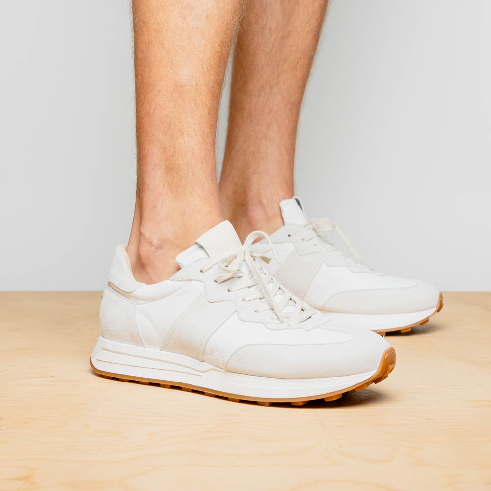 Zelli Roxi Italian Suede and Calfskin Luxury Sneaker in White