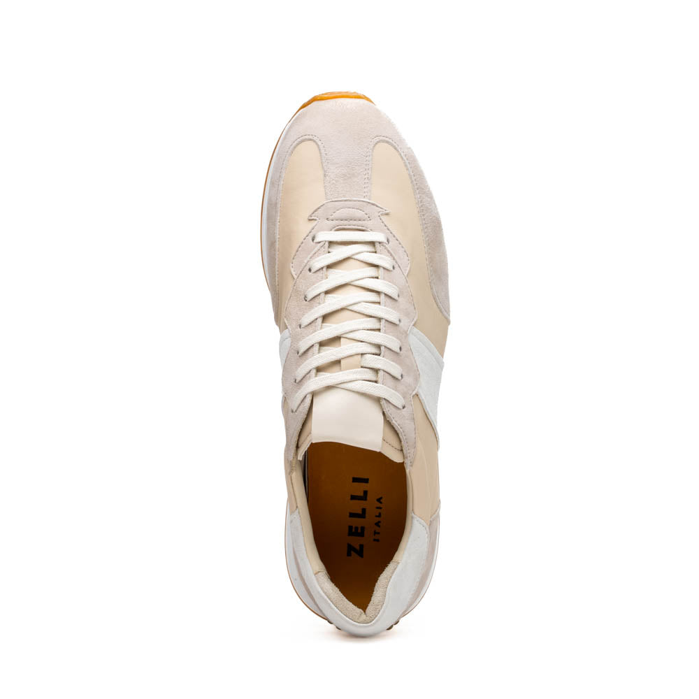 Zelli Roxi Luxury Sneaker in Taupe Suede and Smooth Calfskin