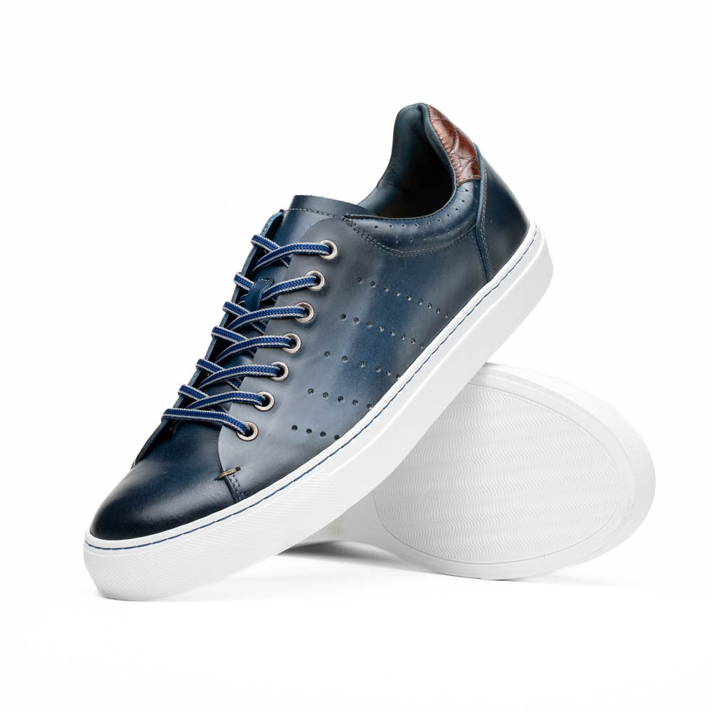 Zelli Russo Navy Calfskin and Crocodile Luxury Fashion Sneakers