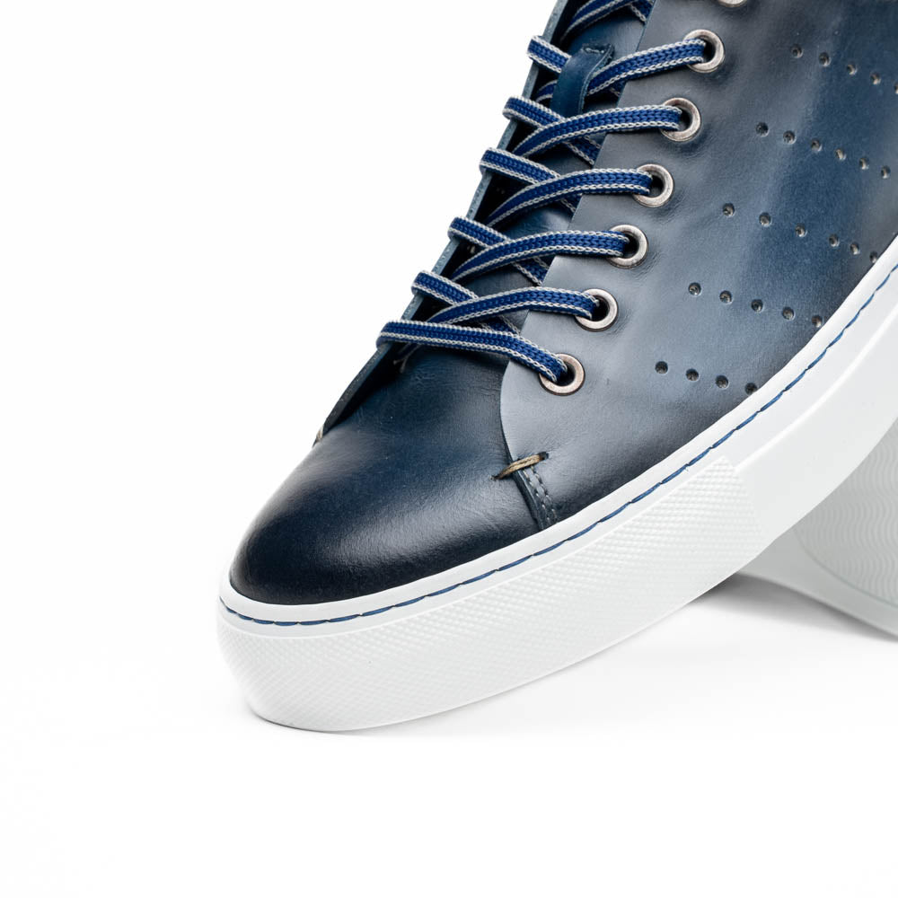Zelli Russo Navy Calfskin and Crocodile Luxury Fashion Sneakers