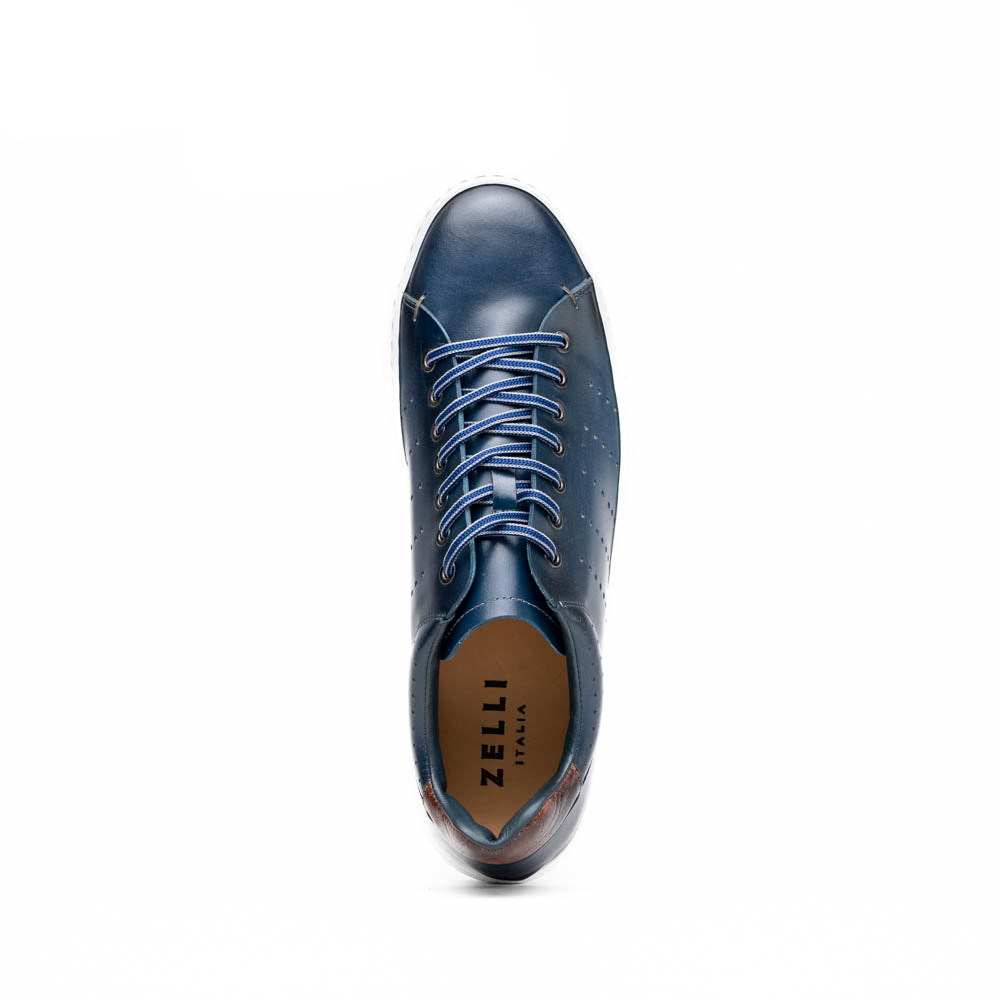 Zelli Russo Navy Calfskin and Crocodile Luxury Fashion Sneakers