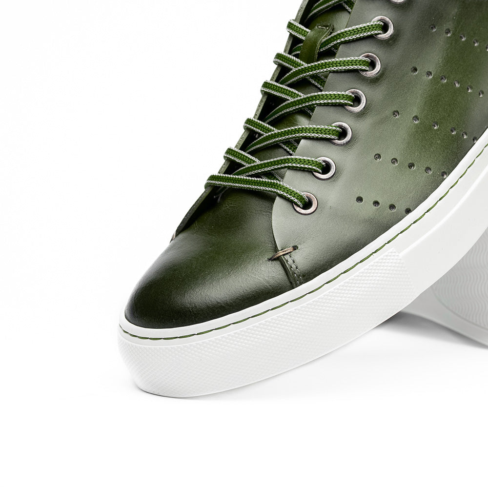 Zelli Russo Burnished Calfskin and Crocodile Luxury Sneakers in Olive