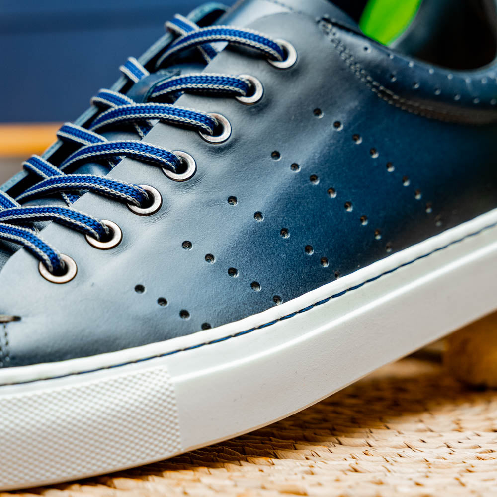Zelli Russo Navy Calfskin and Crocodile Luxury Fashion Sneakers