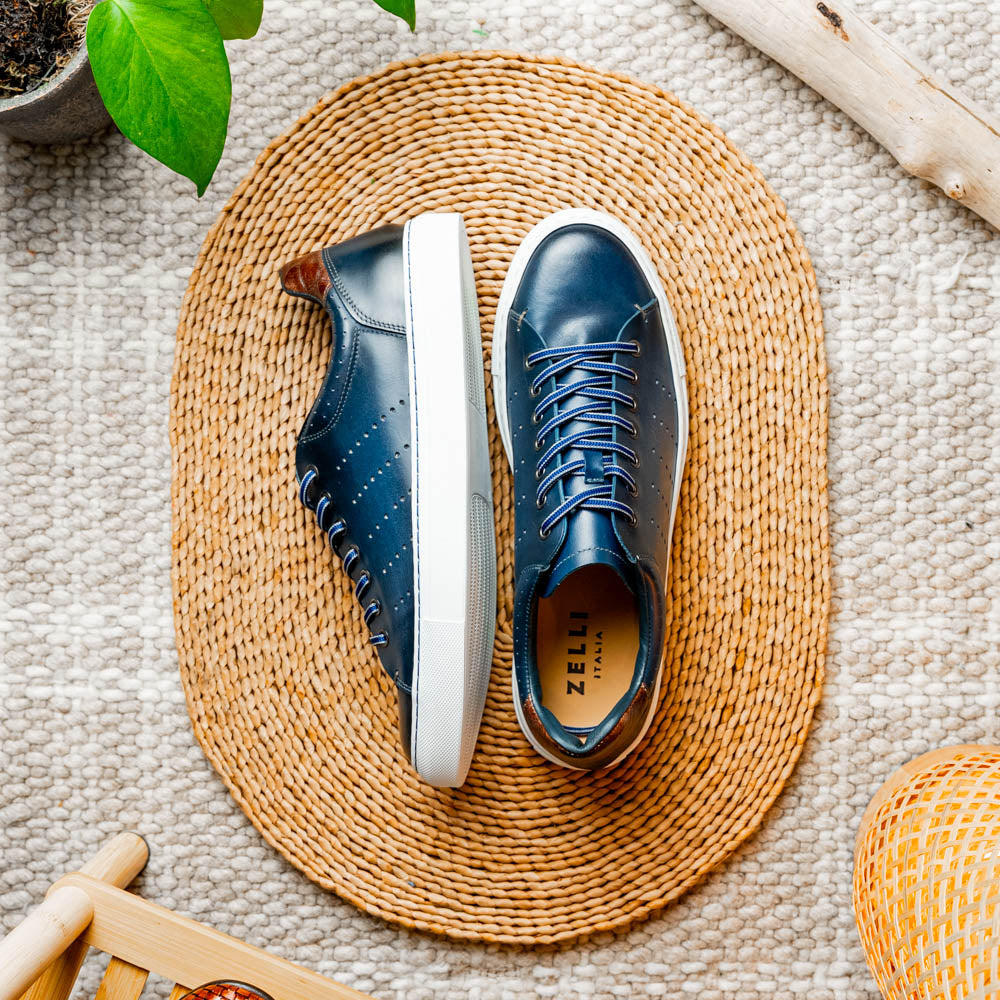 Zelli Russo Navy Calfskin and Crocodile Luxury Fashion Sneakers