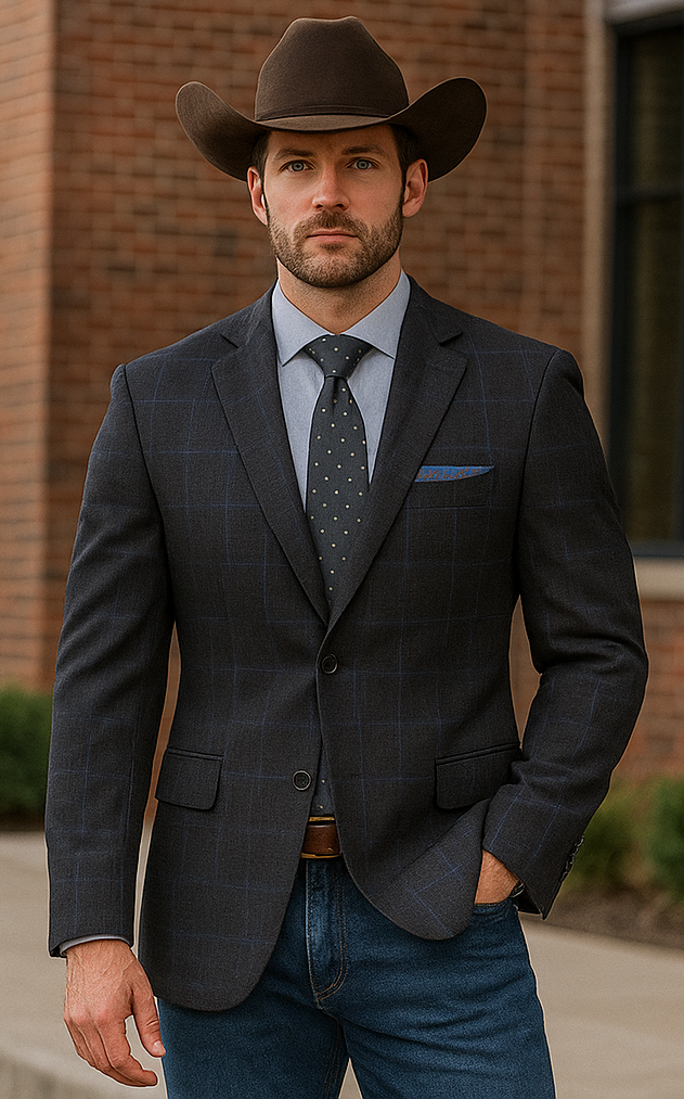 Saco vaquero - Abrigo deportivo estilo western - Blazer estilo western - Blazer deportivo estilo western de dos botones de corte clásico para hombre de lana y lino con cuadros marrones