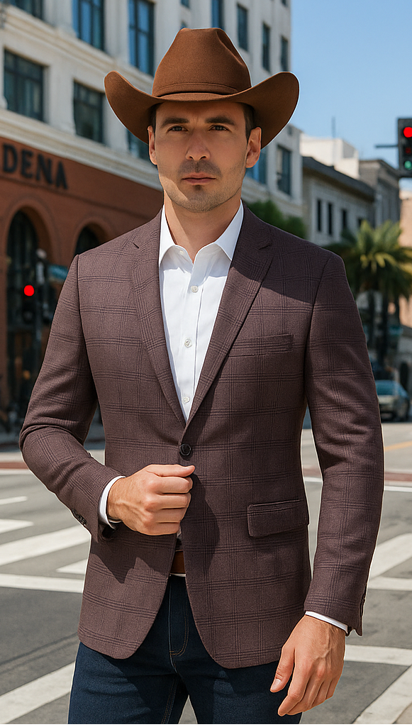 Saco vaquero - Western Sport Coat - Western Blazer - Men's Slim Fit Casual Sport Coat Blazer In Dark Rose Pink Plaid