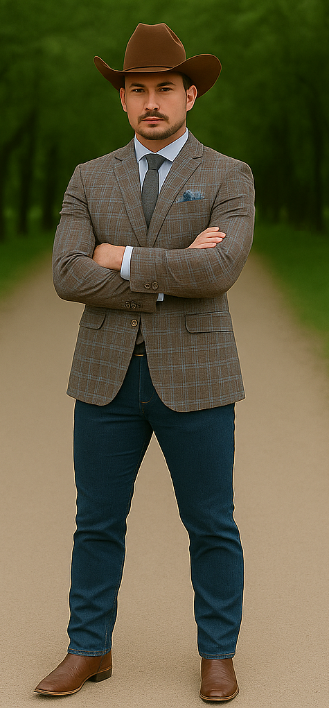 Saco vaquero - Western Sport Coat - Western Blazer - Mens Slim Fit Two Button Patch Pocket Cotton Blazer In Tan & Burgundy Wi