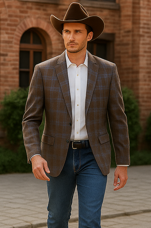Saco vaquero - Western Sport Coat - Western Blazer- Men's Two Button Business Casual Double Windowpane Sport Coat