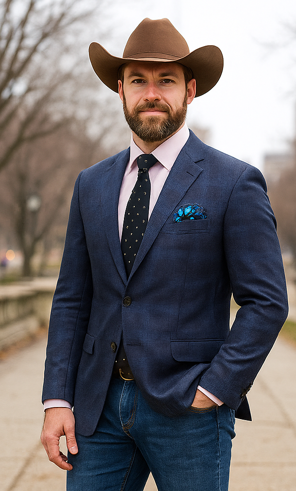 Saco vaquero - Chaqueta deportiva estilo western - Blazer estilo western - Chaqueta deportiva clásica de dos botones para hombre con cuadros de ventana en azul marino