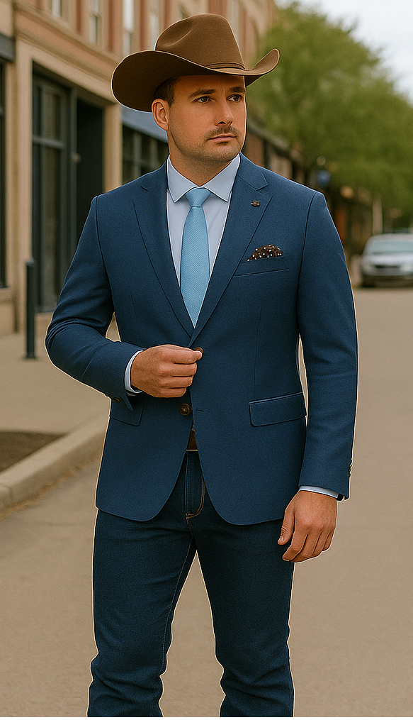 Saco vaquero - Chaqueta deportiva estilo western - Blazer estilo western - Chaqueta deportiva clásica de lana con dos botones para hombre en cuadros de ventana de color azul acero