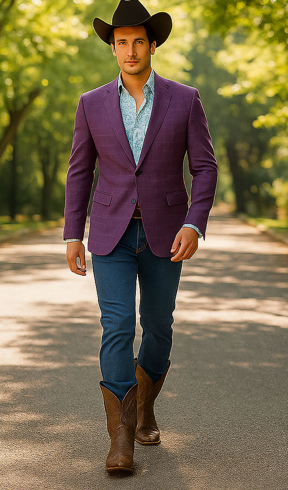 Saco vaquero - Western Sport Coat - Western Blazer  - Men's Two Button Windowpane Plaid Magenta  Sport Coat Blazer