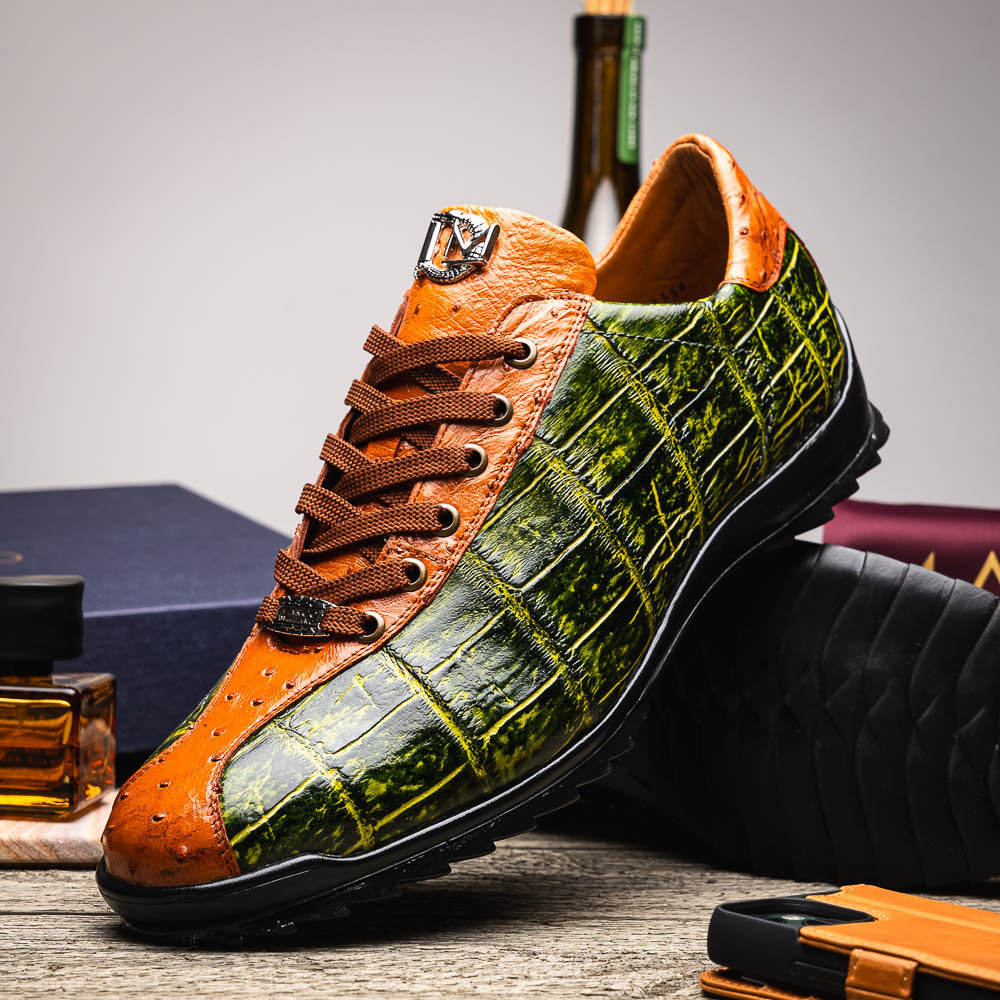 Marco_Di_Milano Saulo: Green & Cognac Leather Shoe