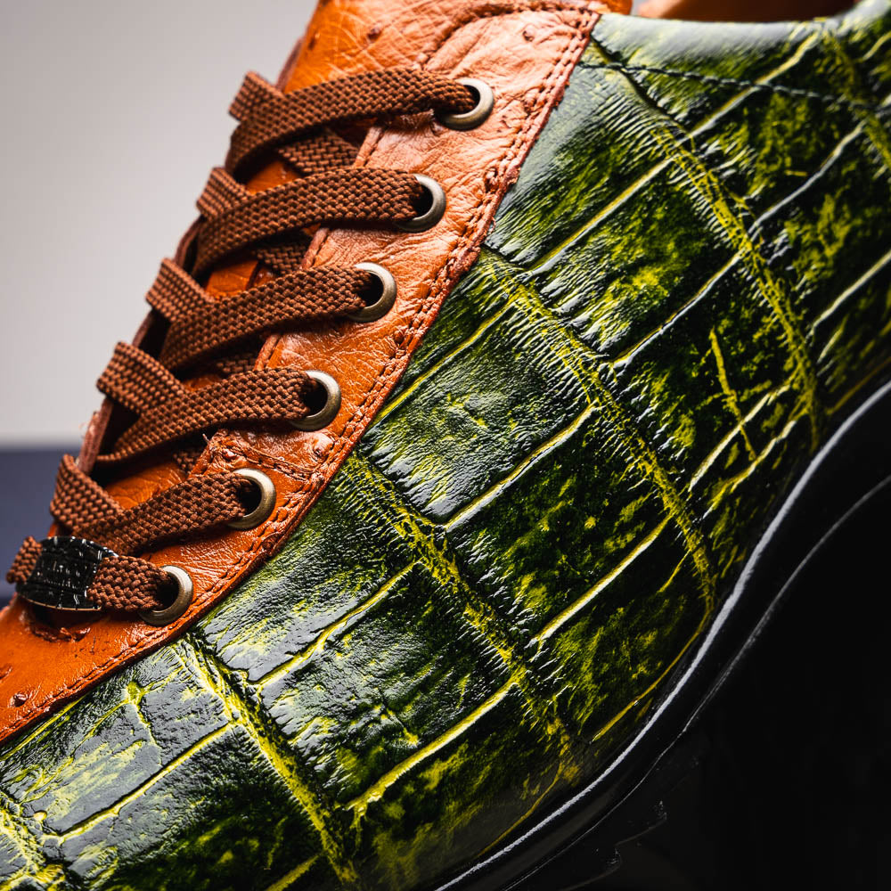 Marco_Di_Milano Saulo: Green & Cognac Leather Shoe