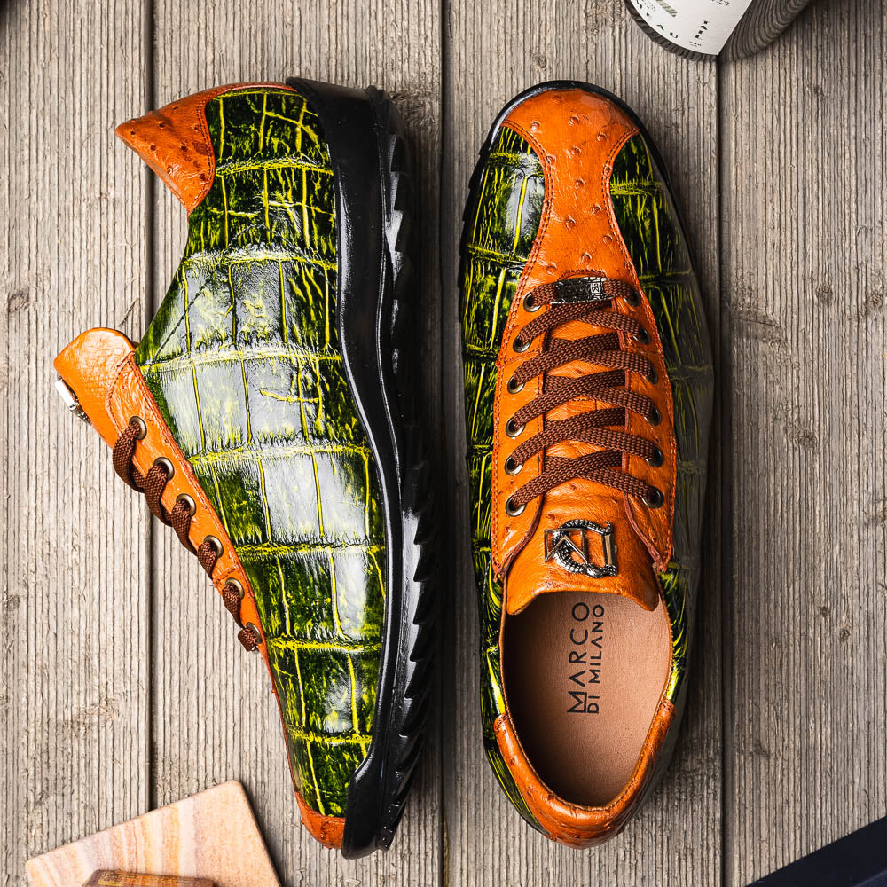 Marco_Di_Milano Saulo: Green & Cognac Leather Shoe