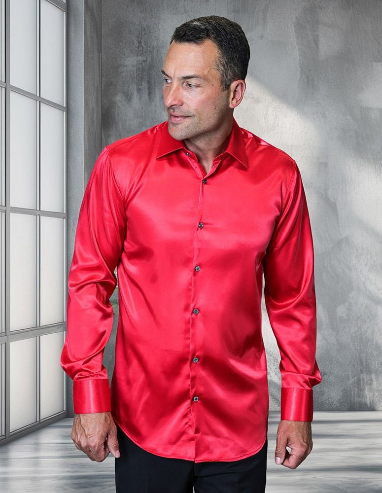 statement-men-s-long-sleeve-woven-shirt-solid-color-satin
