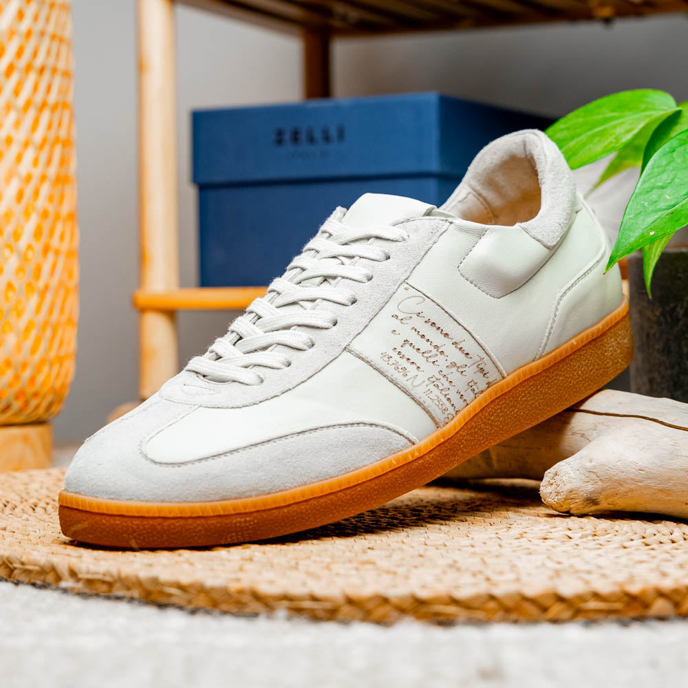 Zelli Shizzo Signature Sneaker in White Calfskin and Suede