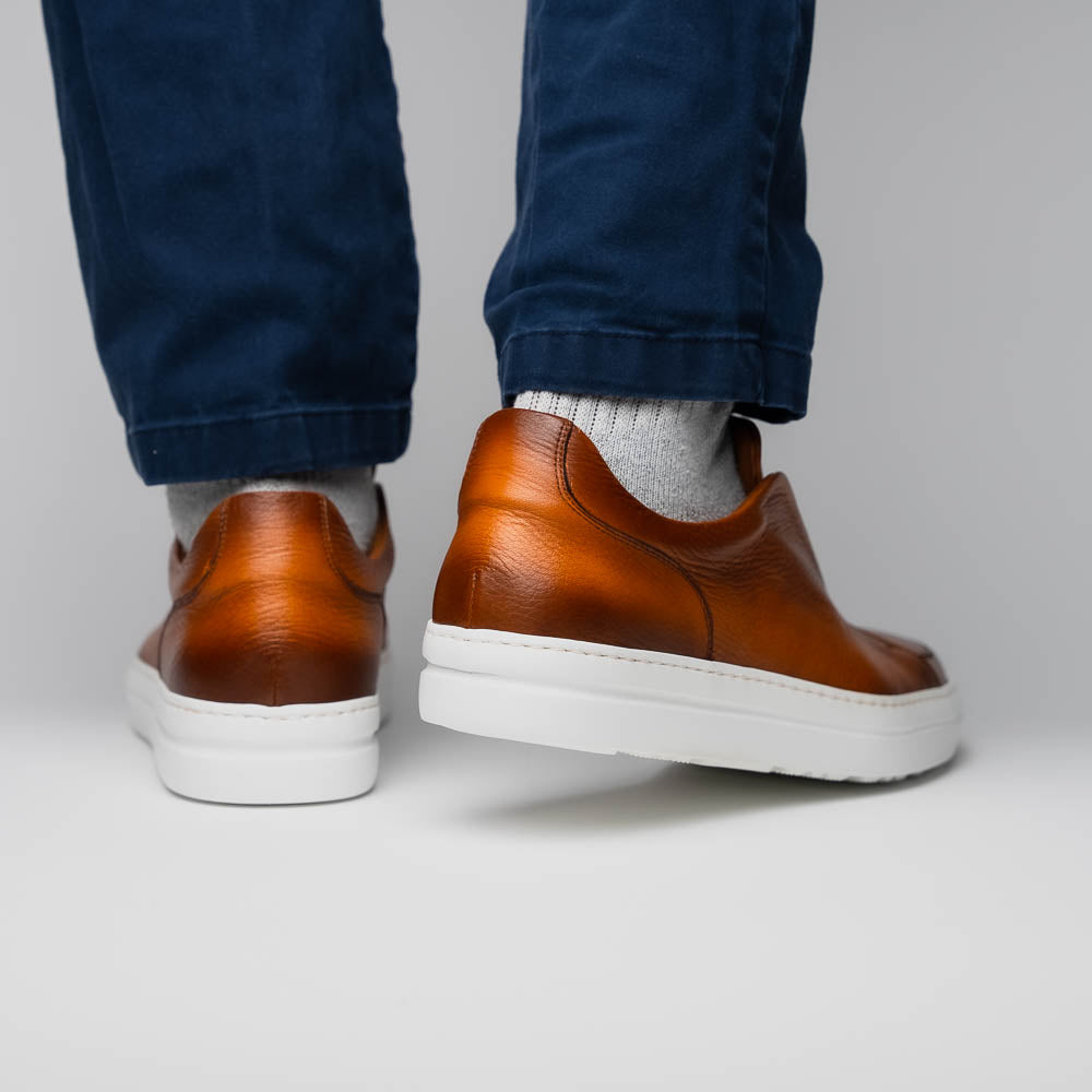 Zelli Spettacolare Pebble Grain Slip-On Sneaker in Cognac
