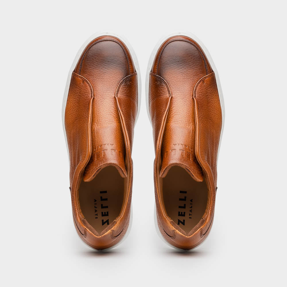 Zelli Spettacolare Pebble Grain Slip-On Sneaker in Cognac
