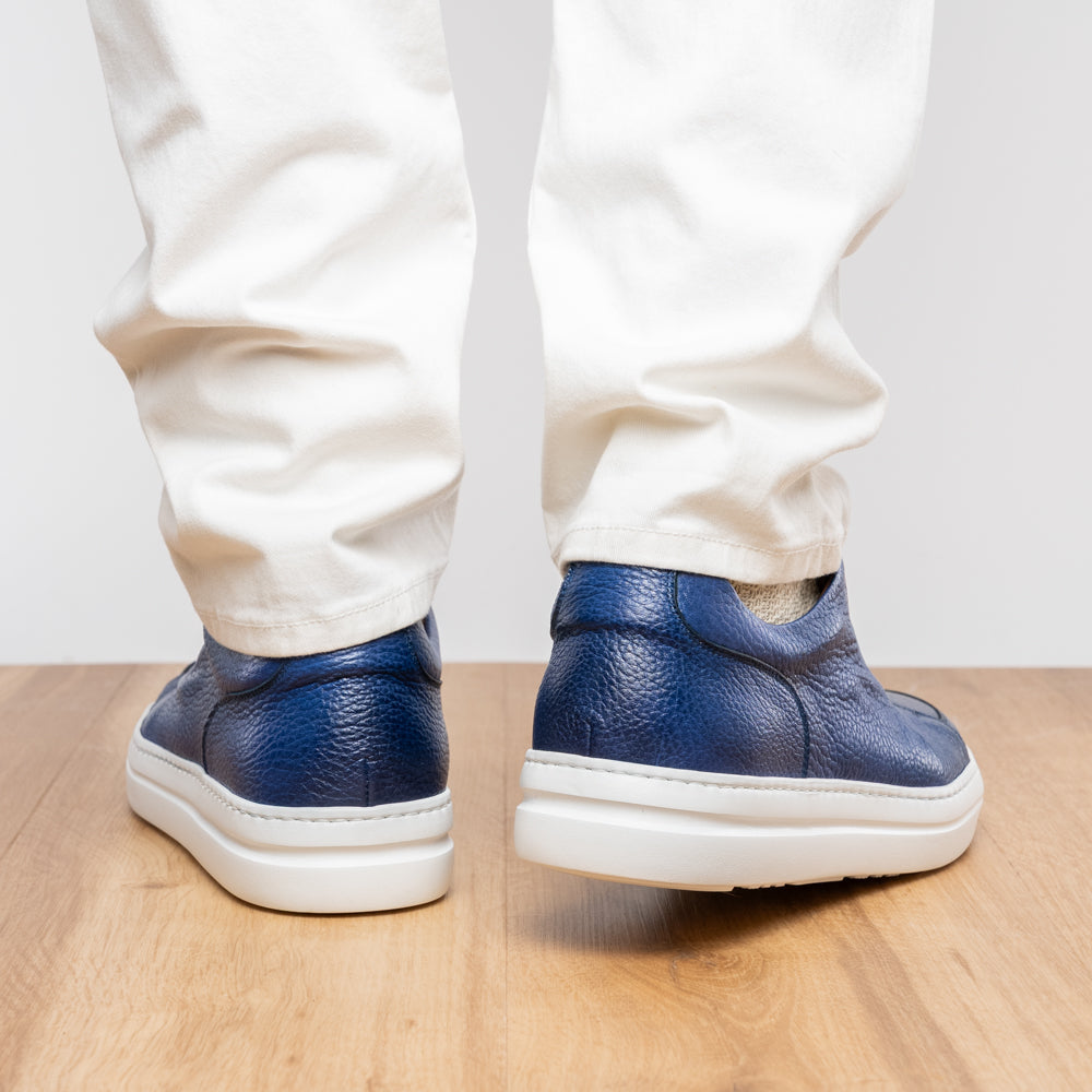 Zelli Spettacolare Pebble Grain Calfskin & Suede Slip-On Sneaker in Navy