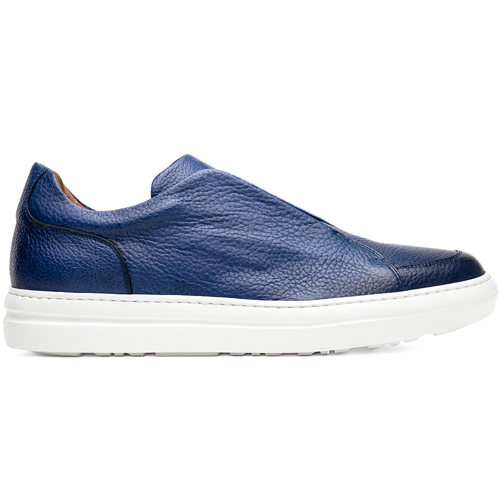 Zelli Spettacolare Pebble Grain Calfskin & Suede Slip-On Sneaker in Navy