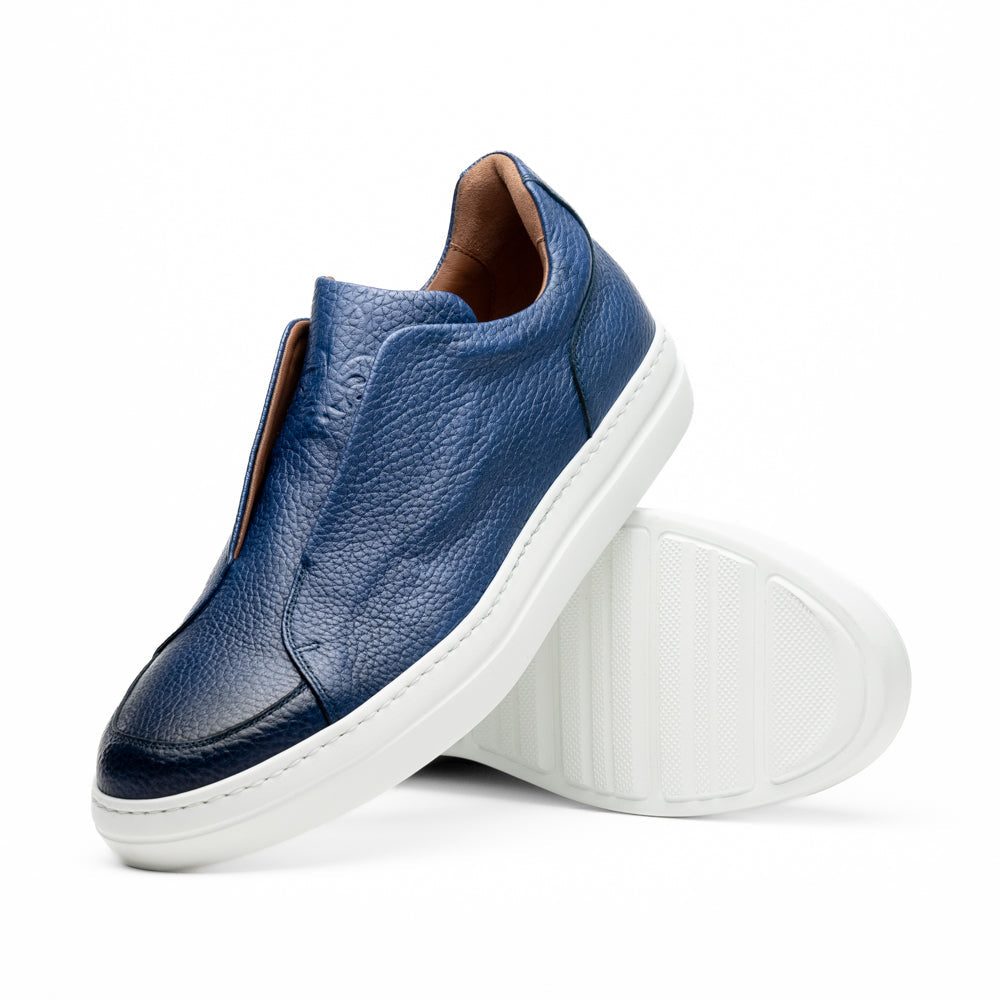 Zelli Spettacolare Pebble Grain Calfskin & Suede Slip-On Sneaker in Navy