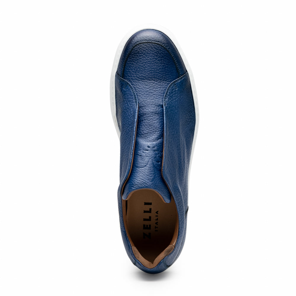 Zelli Spettacolare Pebble Grain Calfskin & Suede Slip-On Sneaker in Navy
