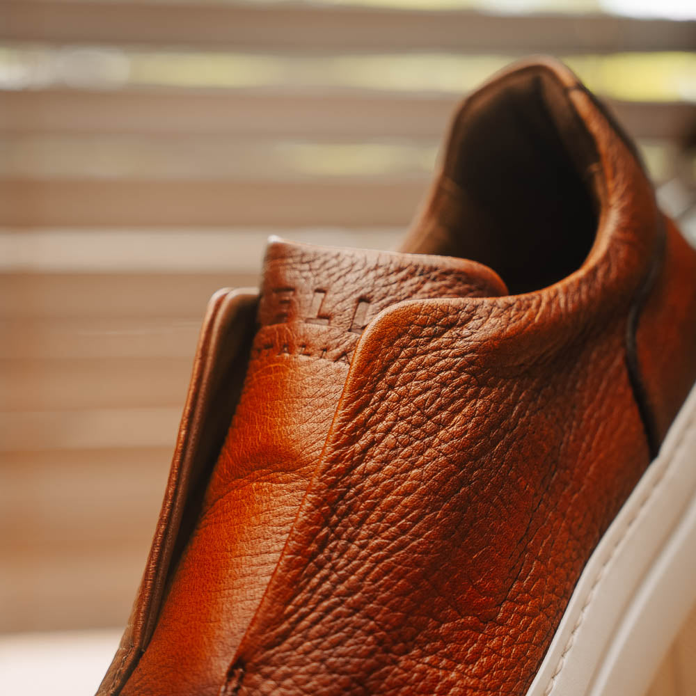 Zelli Spettacolare Pebble Grain Slip-On Sneaker in Cognac