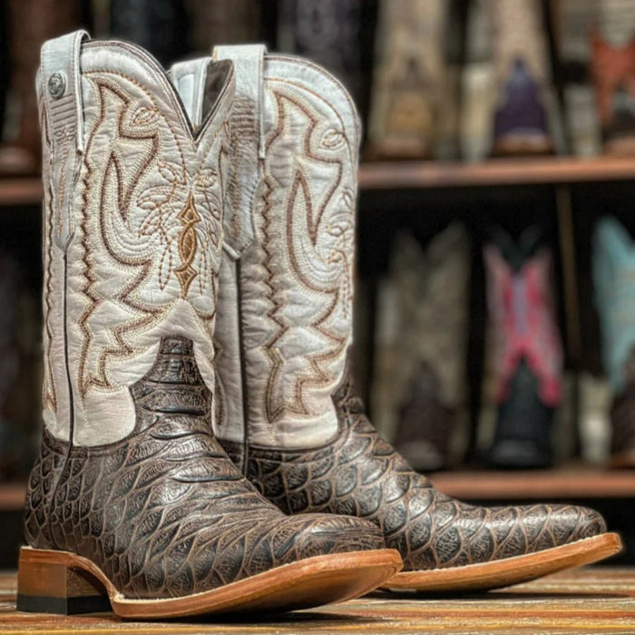 Men's Beau Python Print Square Toe Boots Brown