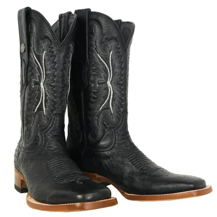 Men's Bexar Genuine Smooth Ostrich Square Toe Boots Black