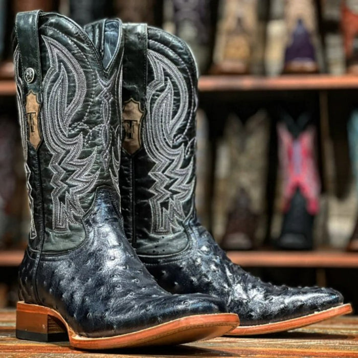 Botas de punta cuadrada de avestruz con estampado Checotah para hombre de Tanner Mark, color negro