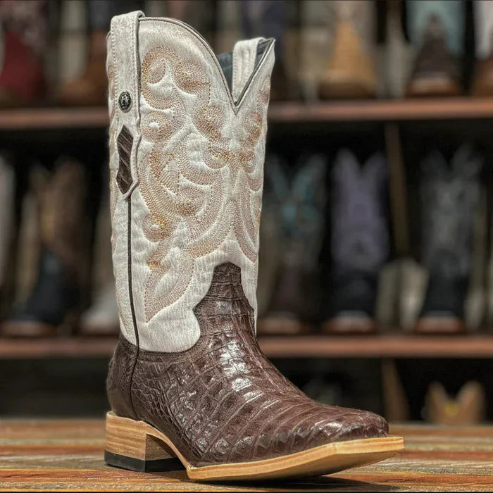 Botas de piel de caimán genuina con punta cuadrada para hombre de Tanner Mark, color marrón, TM208041